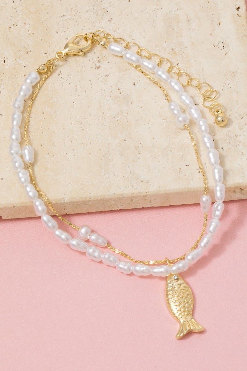 Fish Charm Pearly Beaded Bracelet