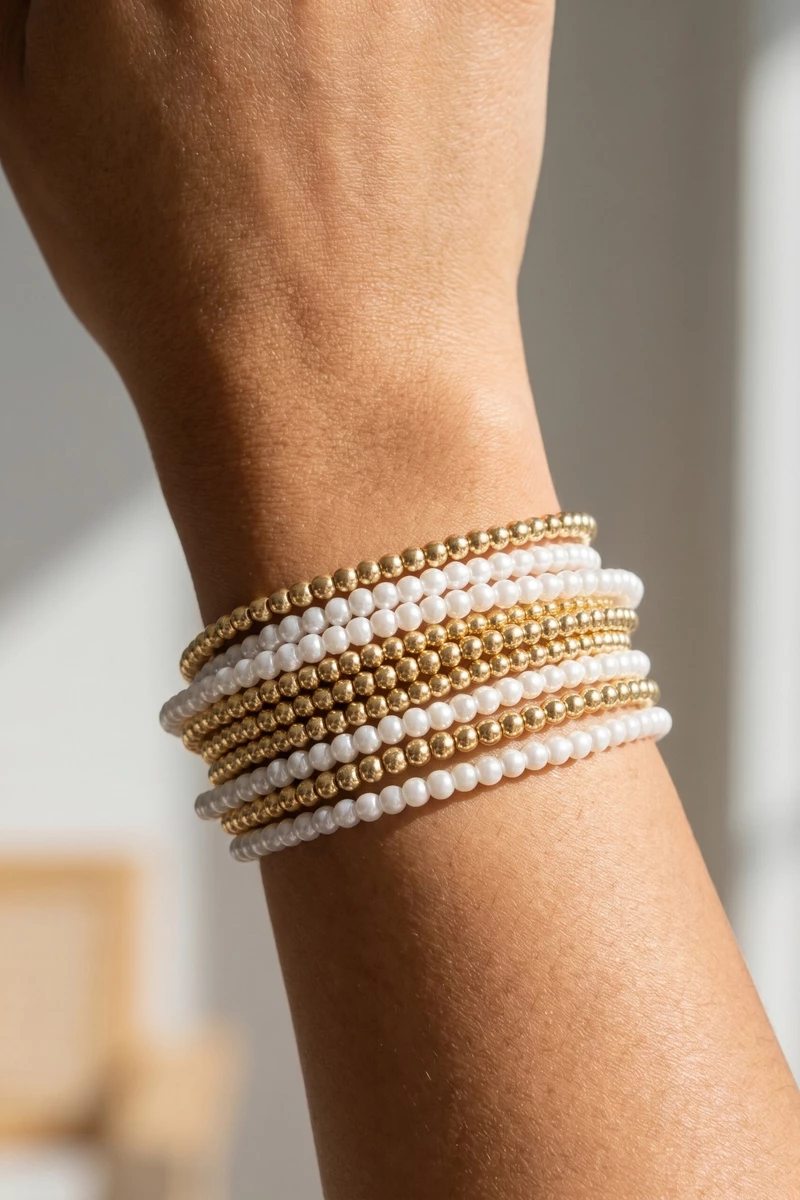 Stacked Multi Strand Bead Stretch Bracelet Set