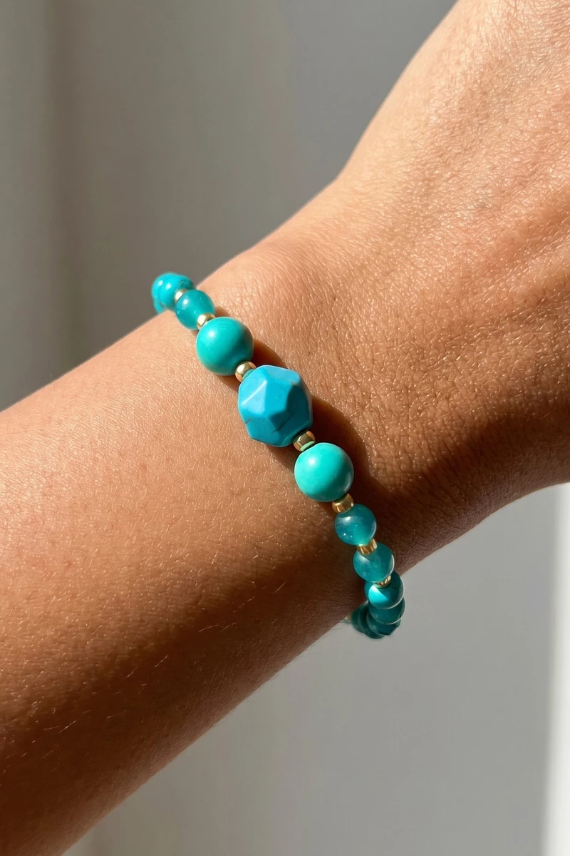 Genuine Turquoise Stone Mixed Bead Bracelet