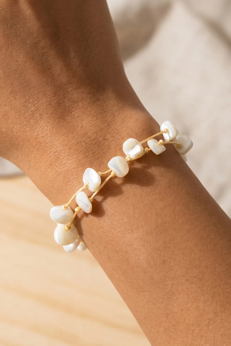 Shell Pebble Cord Adjustable Bracelet