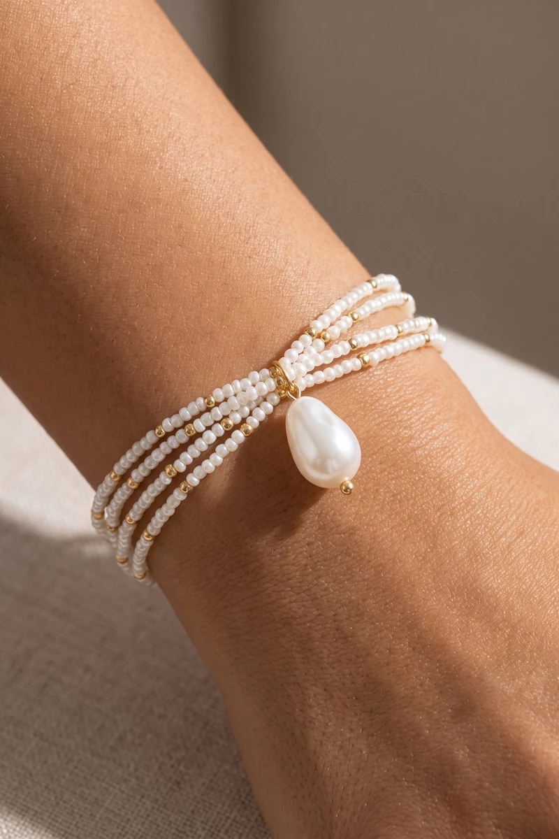 Seed Bead Wrap Bracelet With Baroque Pearl Drop