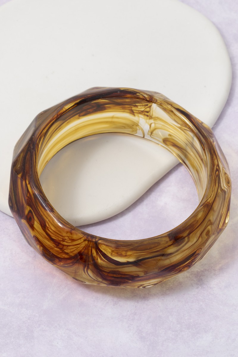 Faceted Light Amber Resin Bangle Bracelet