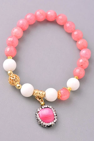 Sunburst Stone Charm Beaded Bracelet