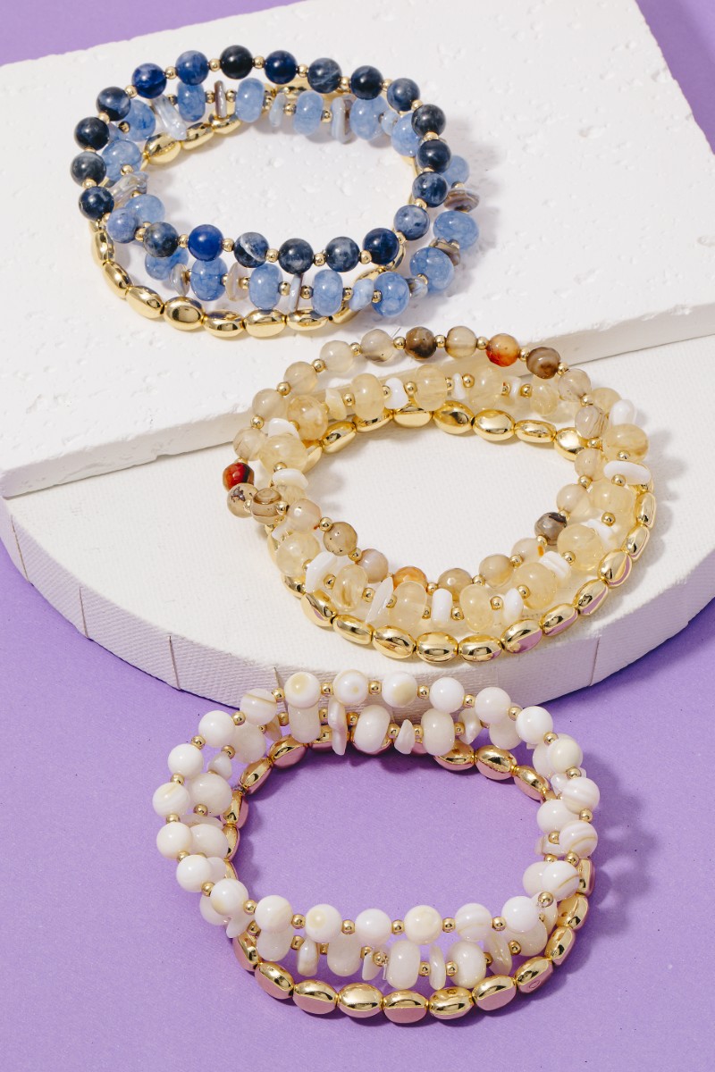 Stone And Metallic Beaded Bracelet Set