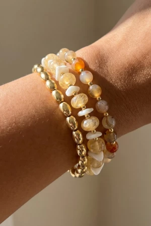 Stone And Metallic Beaded Bracelet Set
