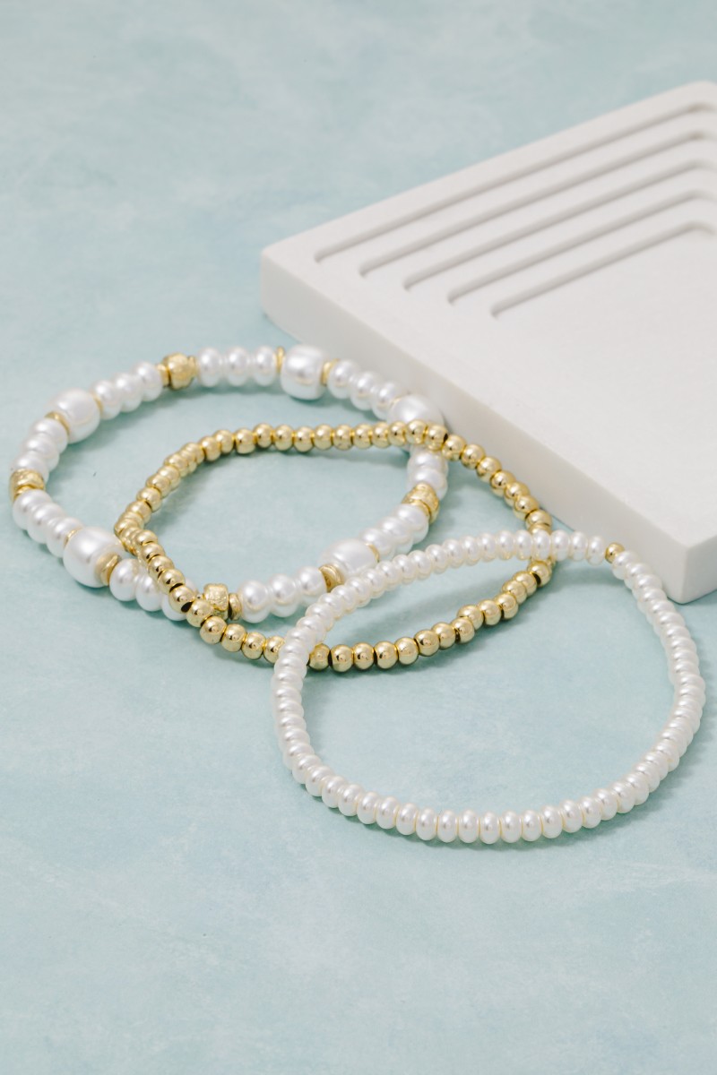 Mixed Pearl And Metallic Beaded Bracelet Set