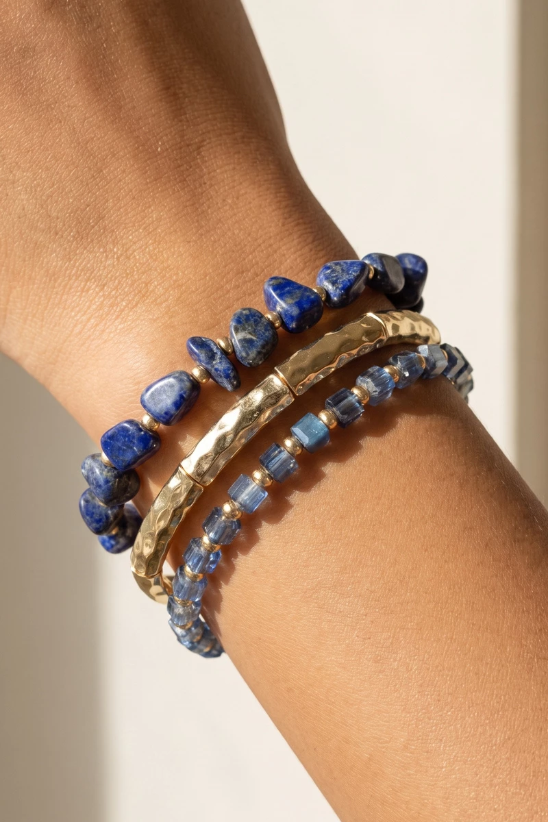 Natural Stone And Crystal Bracelet Stack Set