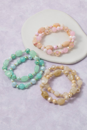 Mixed Faceted Crystal Bead Stretch Bracelet Set