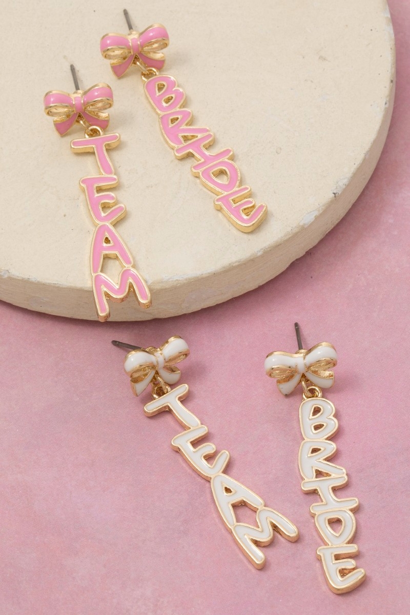 Enamel Team Bride And Bow Stud Dangle Earrings