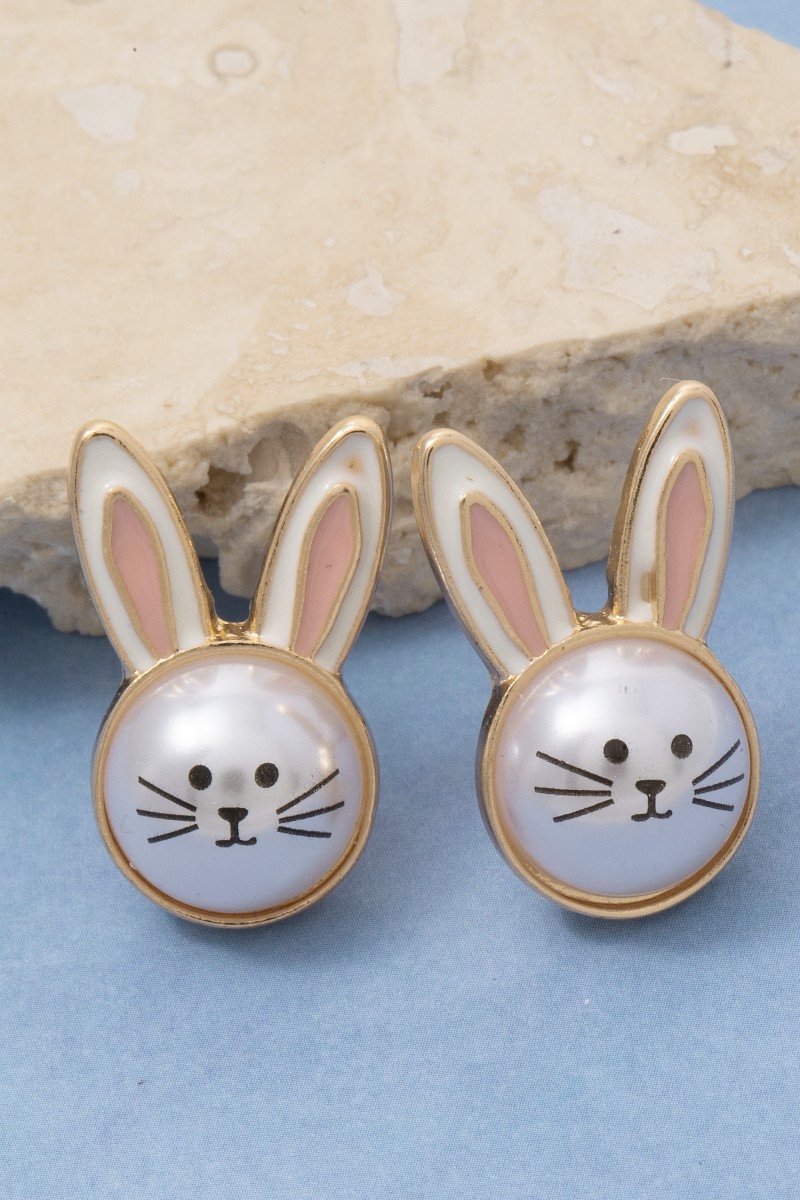 Pearl And Enamel Bunny Head Stud Earrings