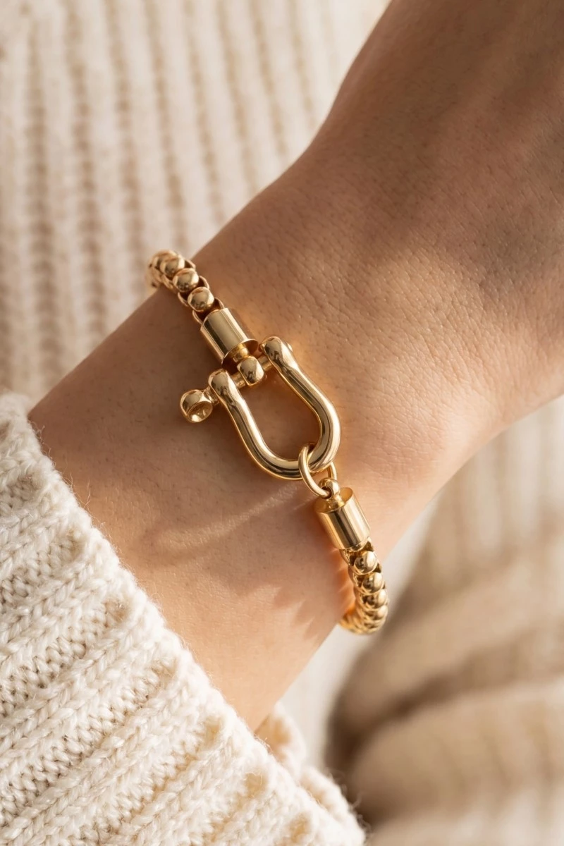 Silver Tone Box Chain Shackle Bracelet