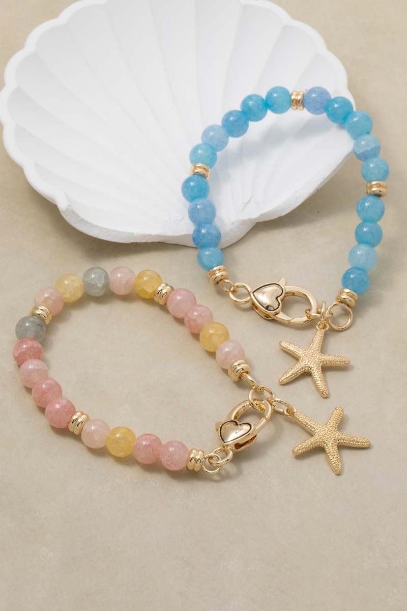 Starfish Charm And Heart Clasp Glass Beaded Bracelet