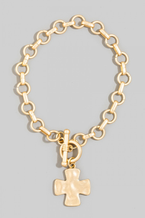 Matte Metallic Cross Charm Toggle Chain Bracelet