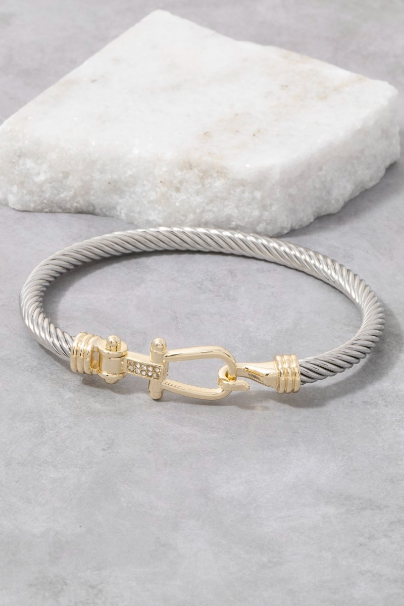 Gold Dipped Two Tone Hook Latch Bangle Bracelet