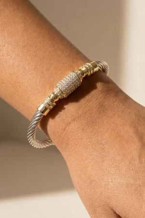 Twisted Cable Pave Cz Cuff Bracelet