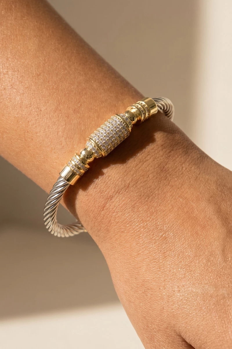 Twisted Cable Pave Cz Cuff Bracelet