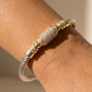 14K Gold Plated Two Tone Cuff Bracelet