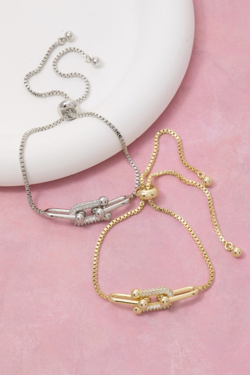 Gold Dipped Cz Pave Links Box Chain Bracelet