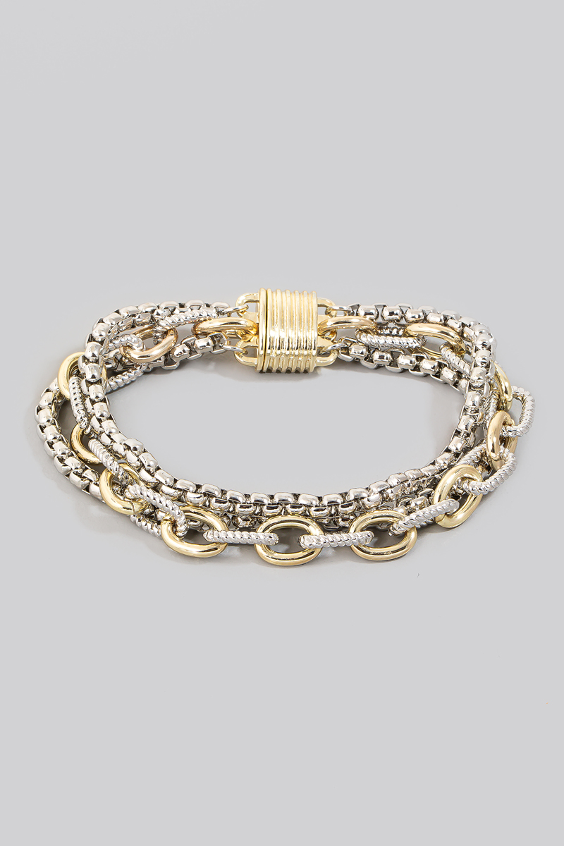 Assorted Chains Magnetic Lock 2 Tone Bracelet