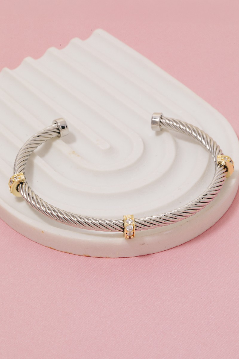 Two Tone Cz Station Rope Cuff Bracelet