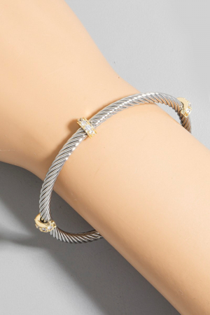 Two Tone Cz Station Rope Cuff Bracelet
