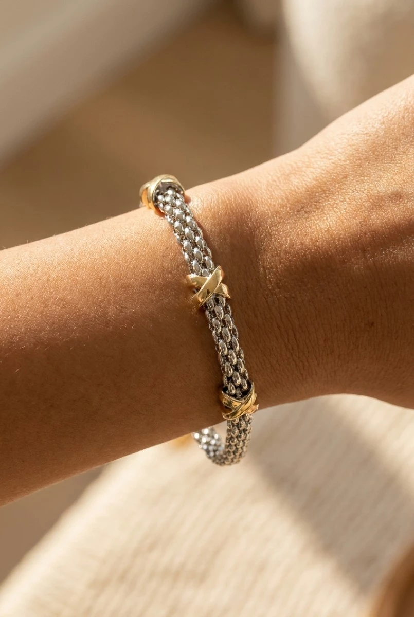 Gold Plated Two Tone Magnetic Clasp Bracelet