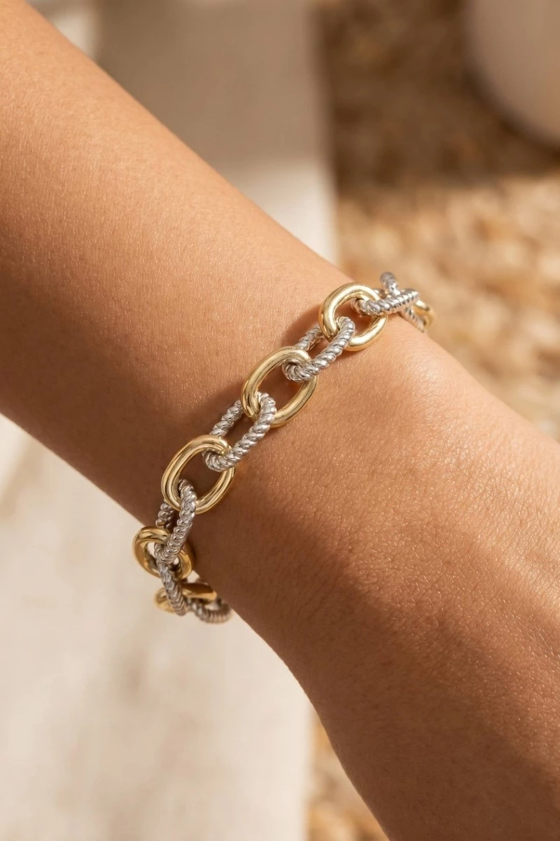 Gold Plated Two Tone Chain Bracelet
