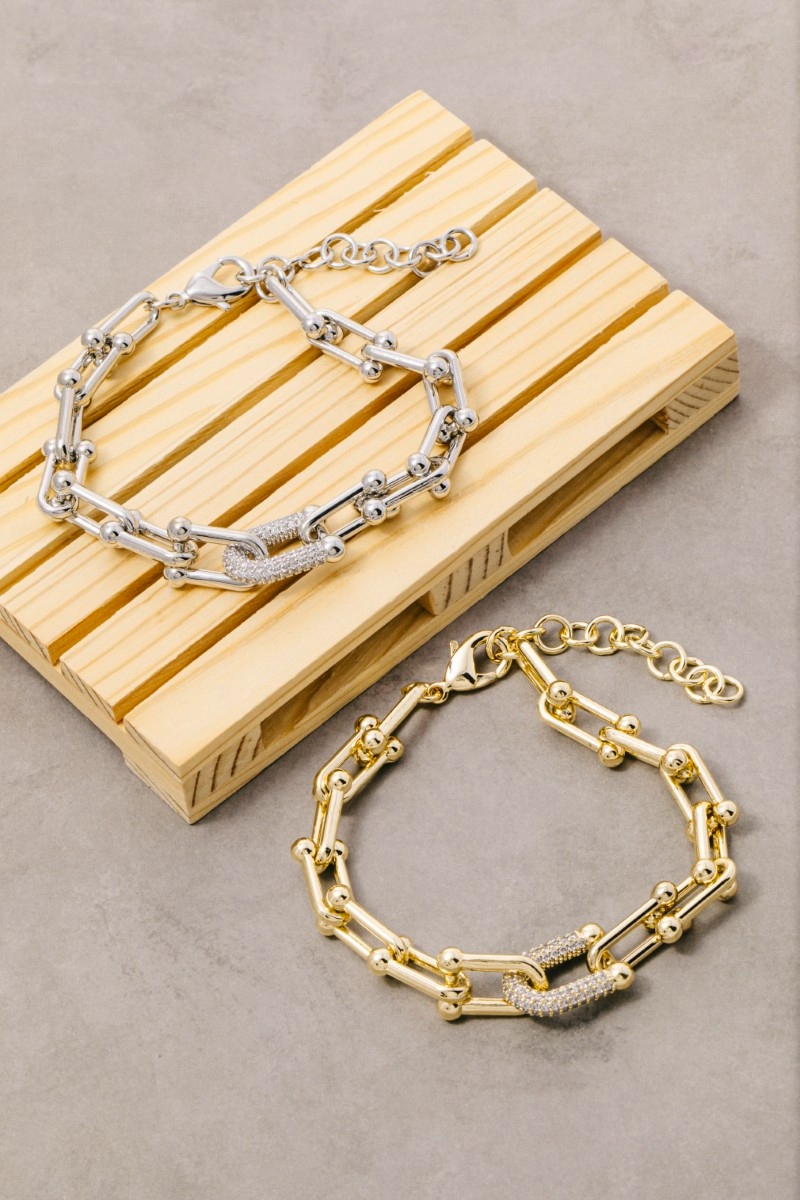 Gold Dipped Cz Chain Clasp Bracelet