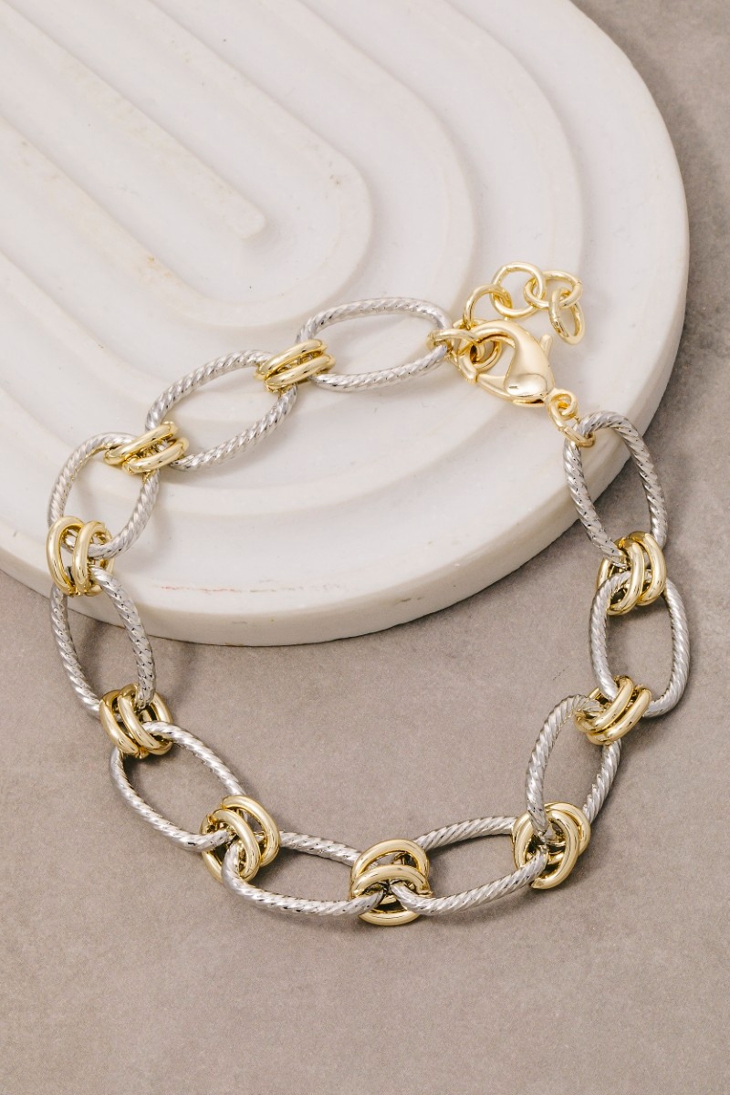 Gold Dipped Mixed Oval Two Tone Chain Bracelet