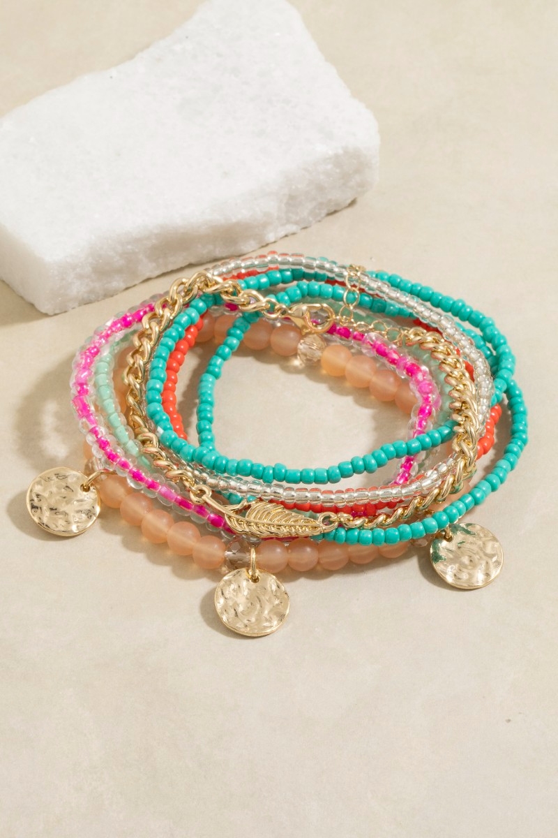 Boho Multicolor Beaded Stretch Bracelet Set
