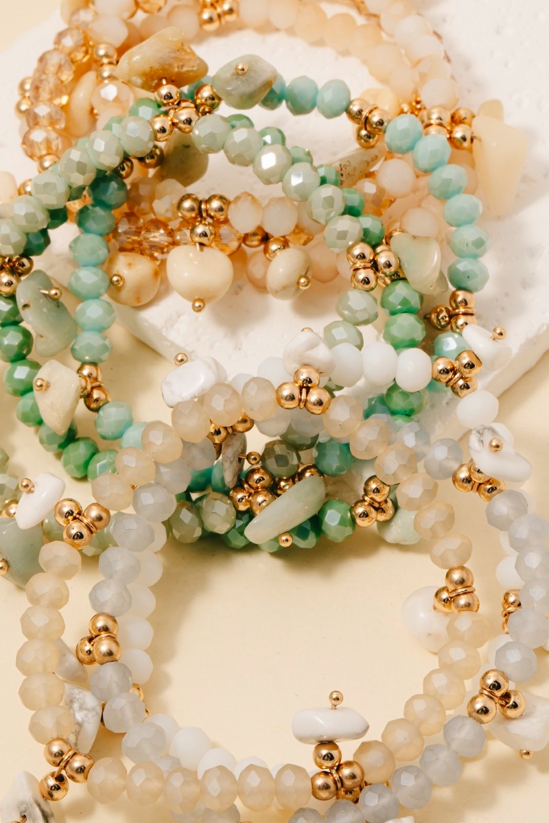 Stone Charms Faceted Beaded Bracelet Set