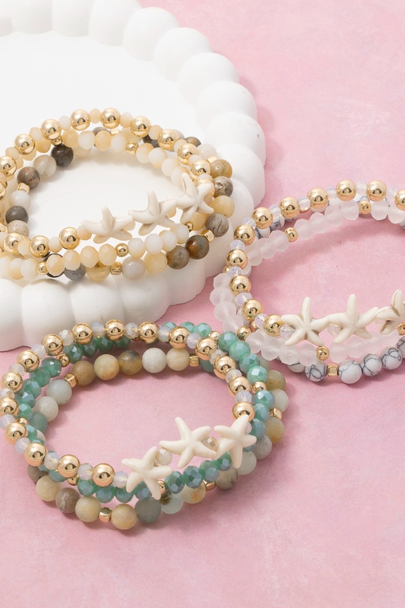 Starfish Charms Mixed Beaded Bracelet Set