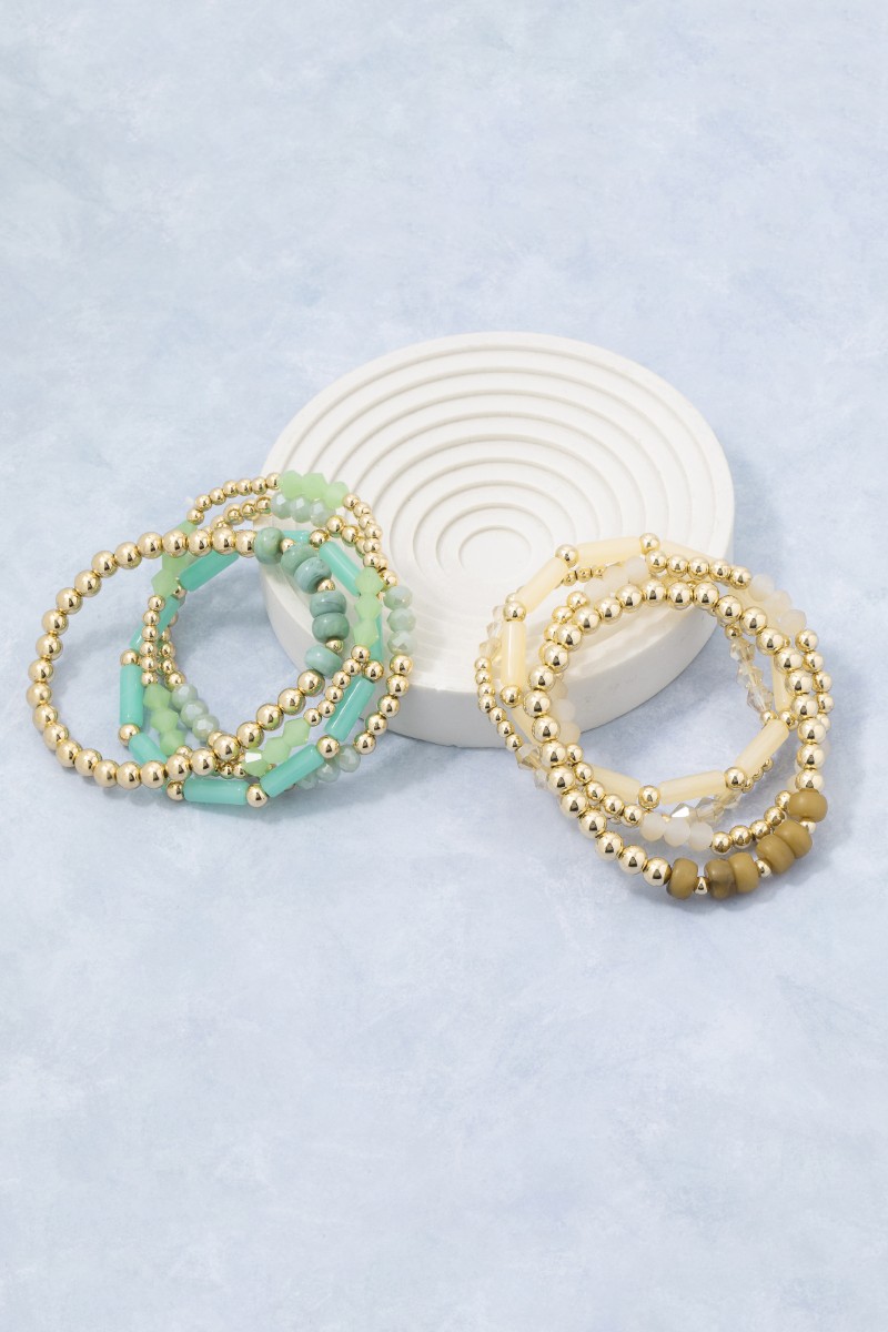 Metallic And Tube Mixed Beaded Bracelet Set