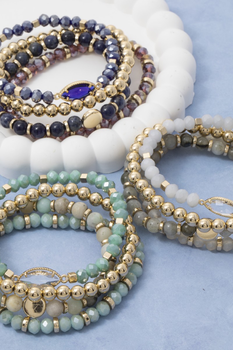 Faceted And Metallic Mixed Beaded Bracelet Set