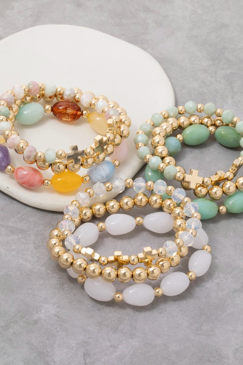 Metallic And Faceted Beaded Bracelet Set