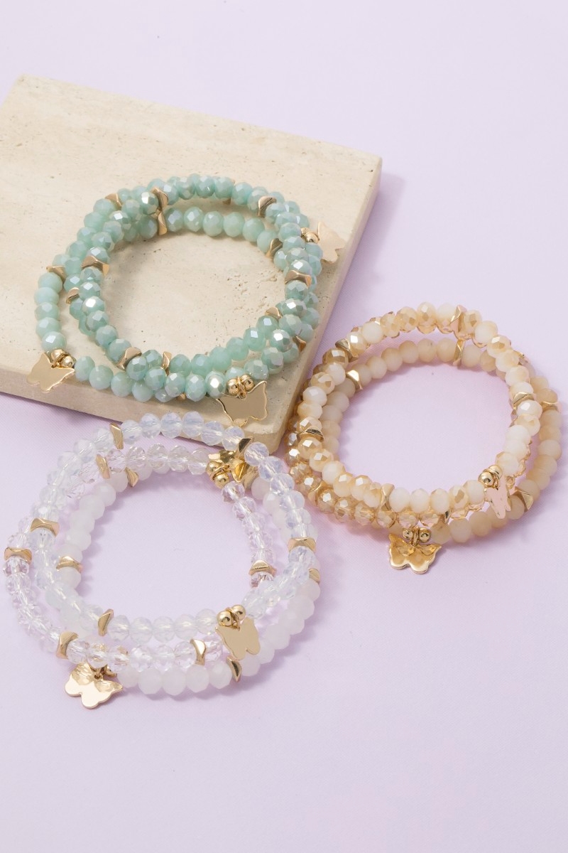 Butterfly Charms Faceted Beaded Bracelet Set