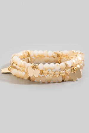 Butterfly Charms Faceted Beaded Bracelet Set