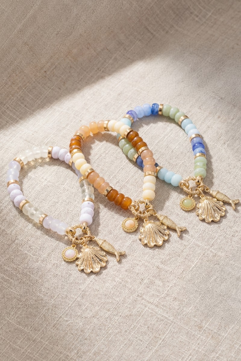 Fish Leaf And Opal Charms Beaded Bracelet