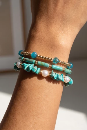 Turquoise Stone Beaded Stretch Bracelet Set