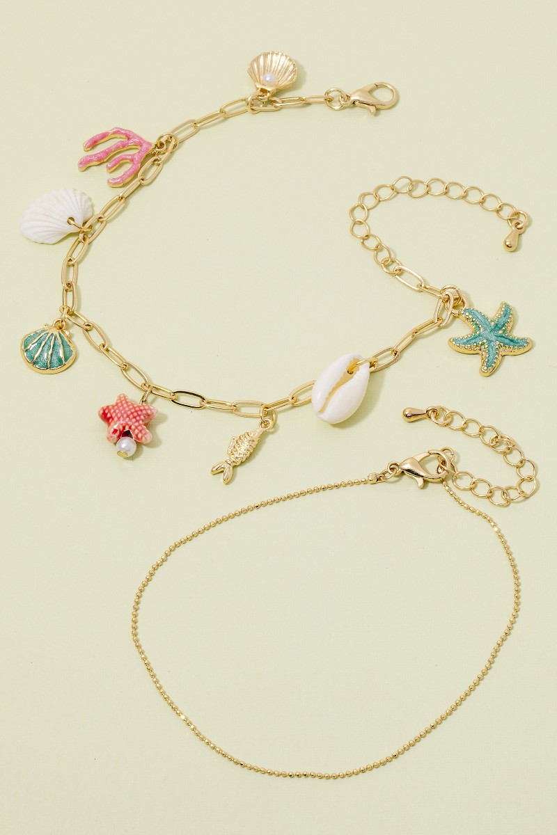 Mixed Sea Life Charms Chain Bracelet