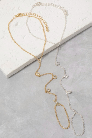 Cz Bezel Hand Chain Bracelet Ring