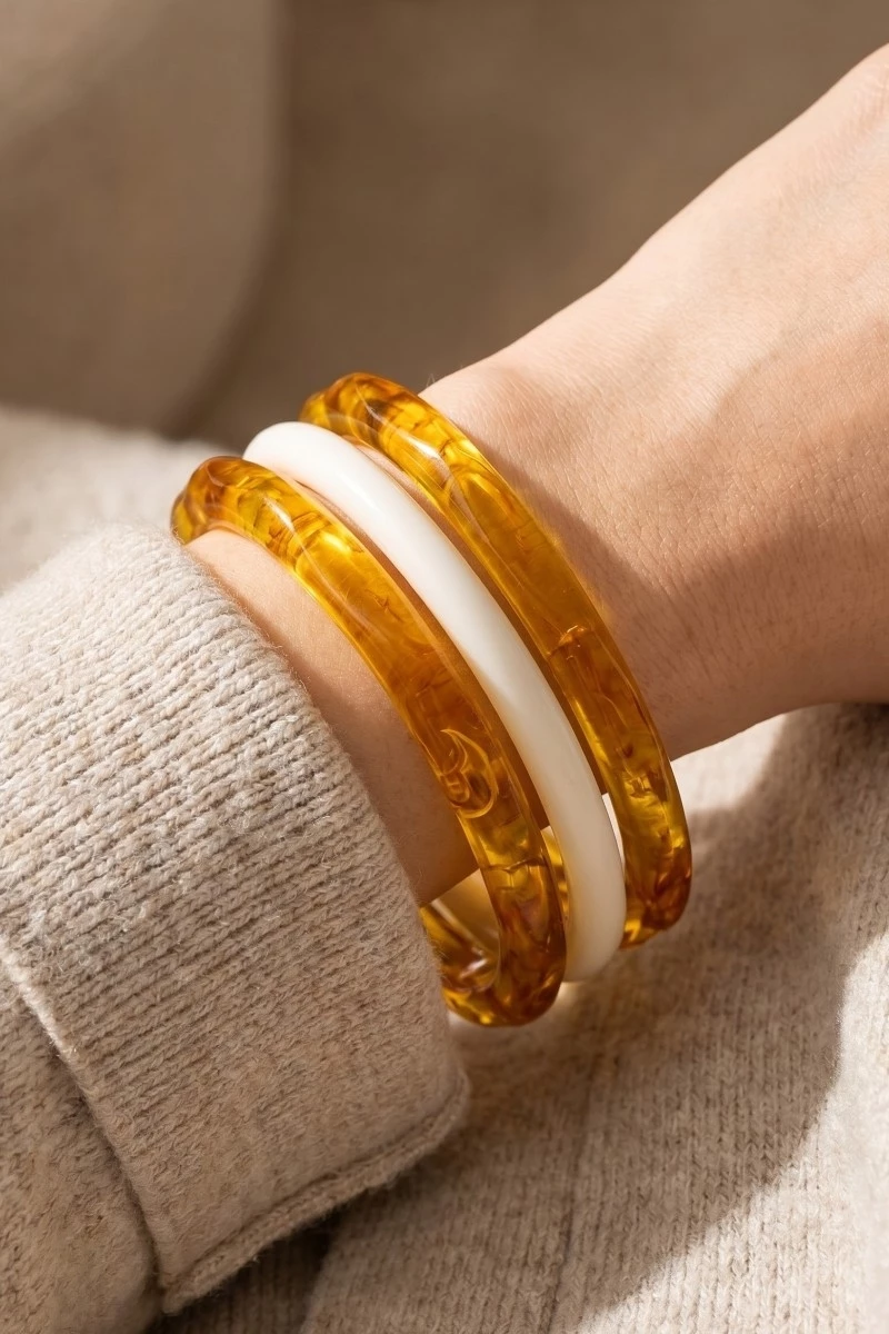 3Pc Thin Resin Bangle Bracelet Set