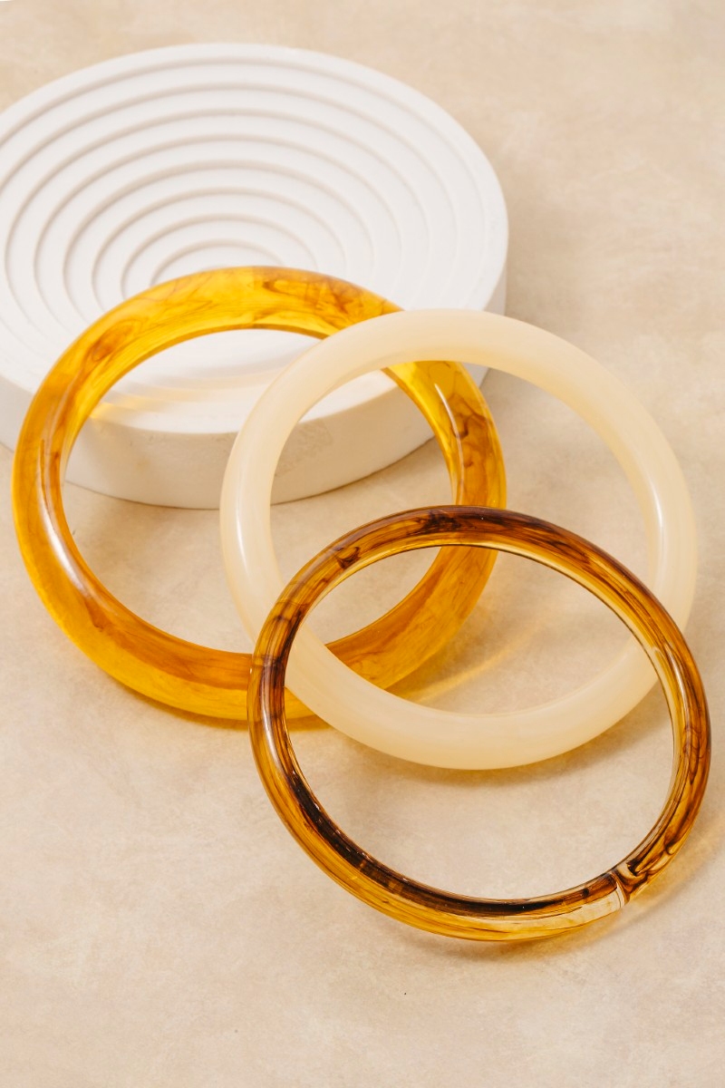 3Pc Mixed Acetate Bangle Bracelets Set