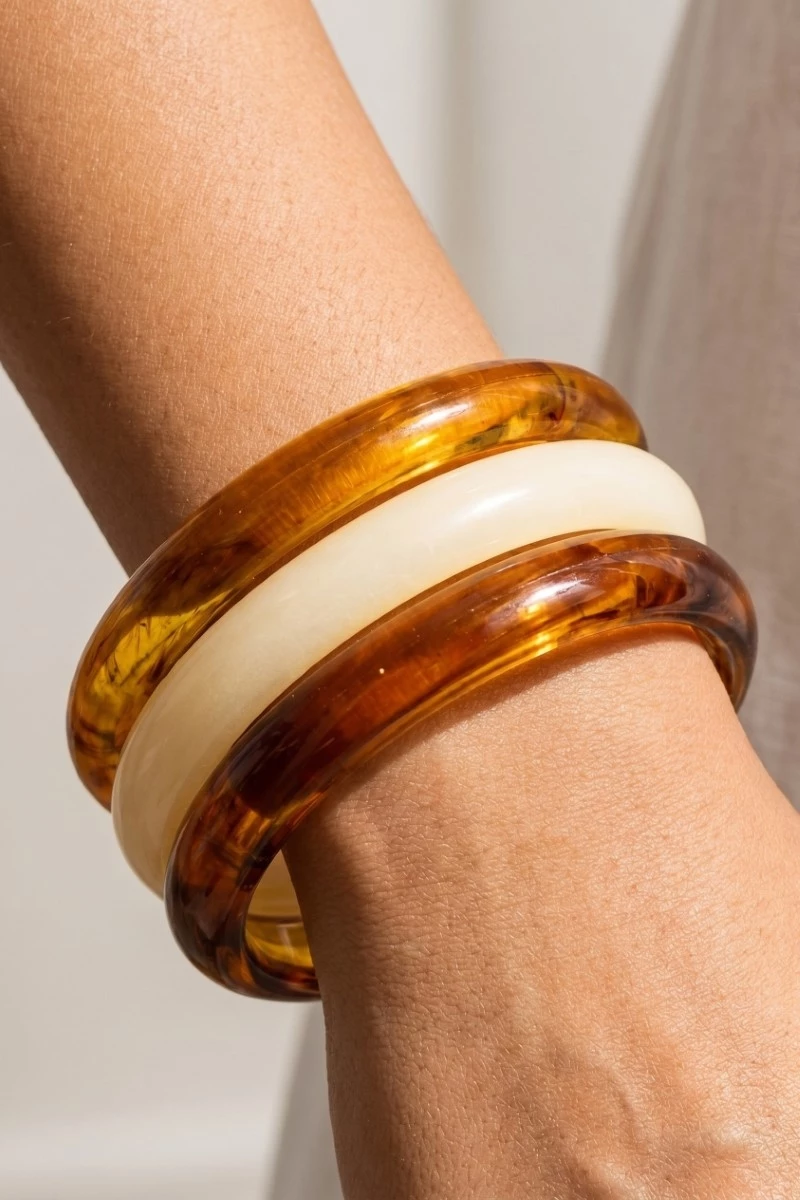 3Pc Mixed Acetate Bangle Bracelets Set