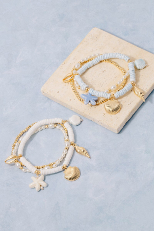 Assorted Sealife Charms Bead Bracelet Set