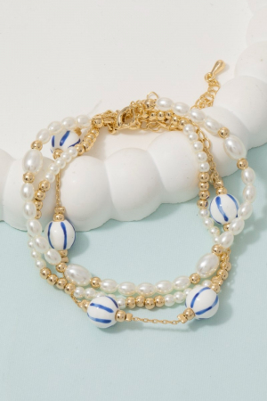 Pearl And Ceramic Beaded Bracelet Set