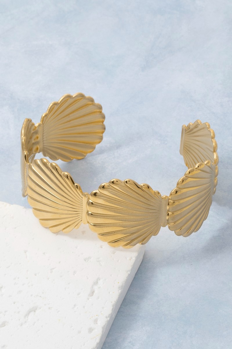 Scallop Sea Shell Wide Cuff Bracelet
