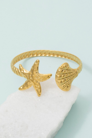 Starfish Sea Shell Open Cuff Bracelet