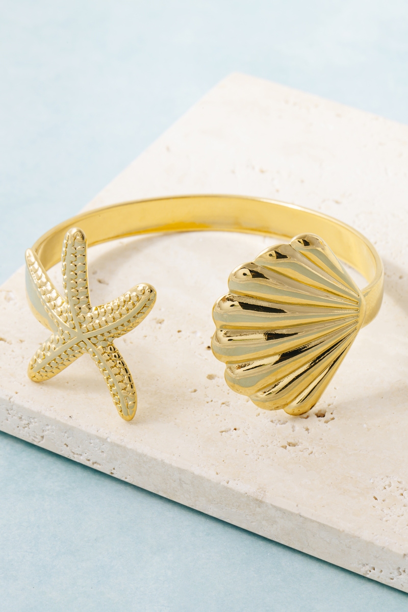 Starfish Pearl Wrap Open Cuff Bracelet