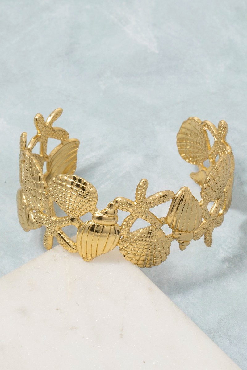 Gold Sea Life Cuff Bracelet